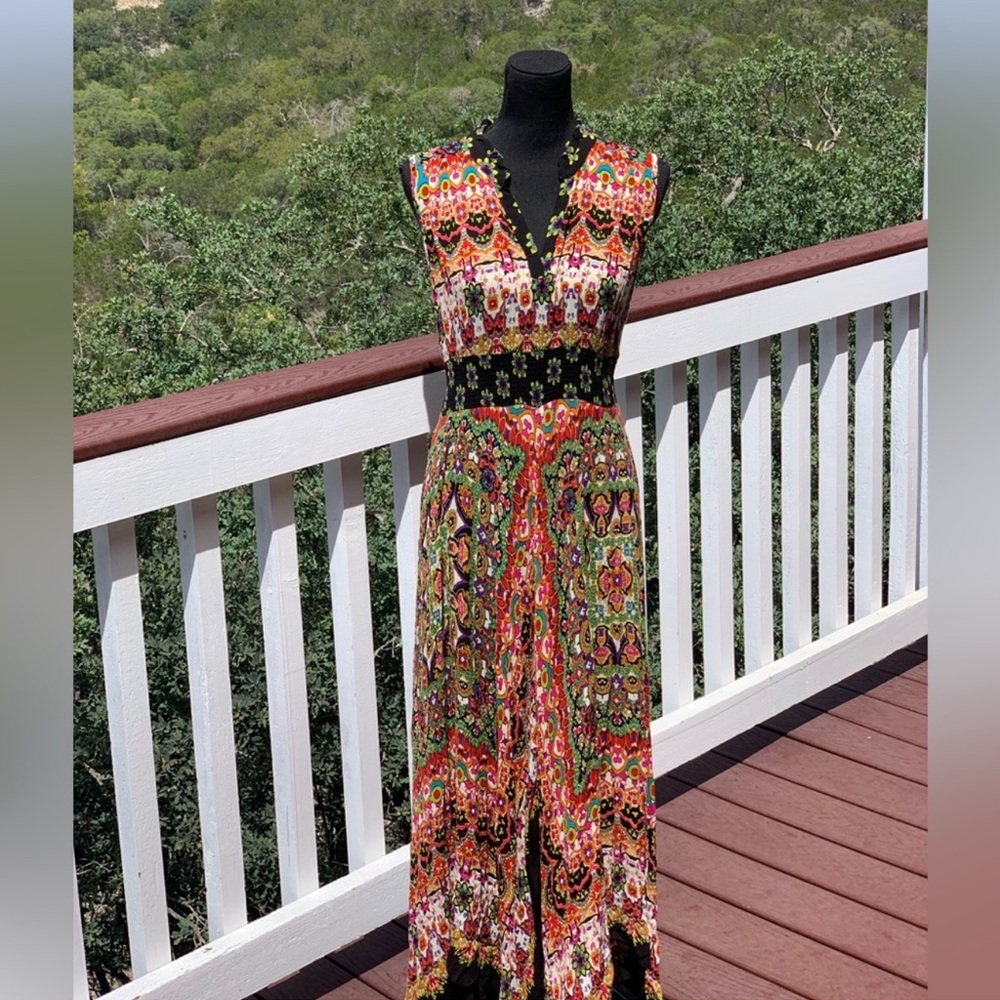 Bila Multicolor Floral Boho Maxi Dress - Black Trim - Picture 2 of 11